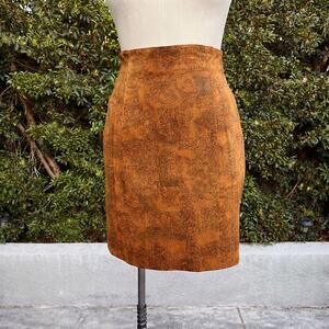 Vintage Wilsons Leather Brown Suede Leather Tapestry Print Mini Skirt NWT Small